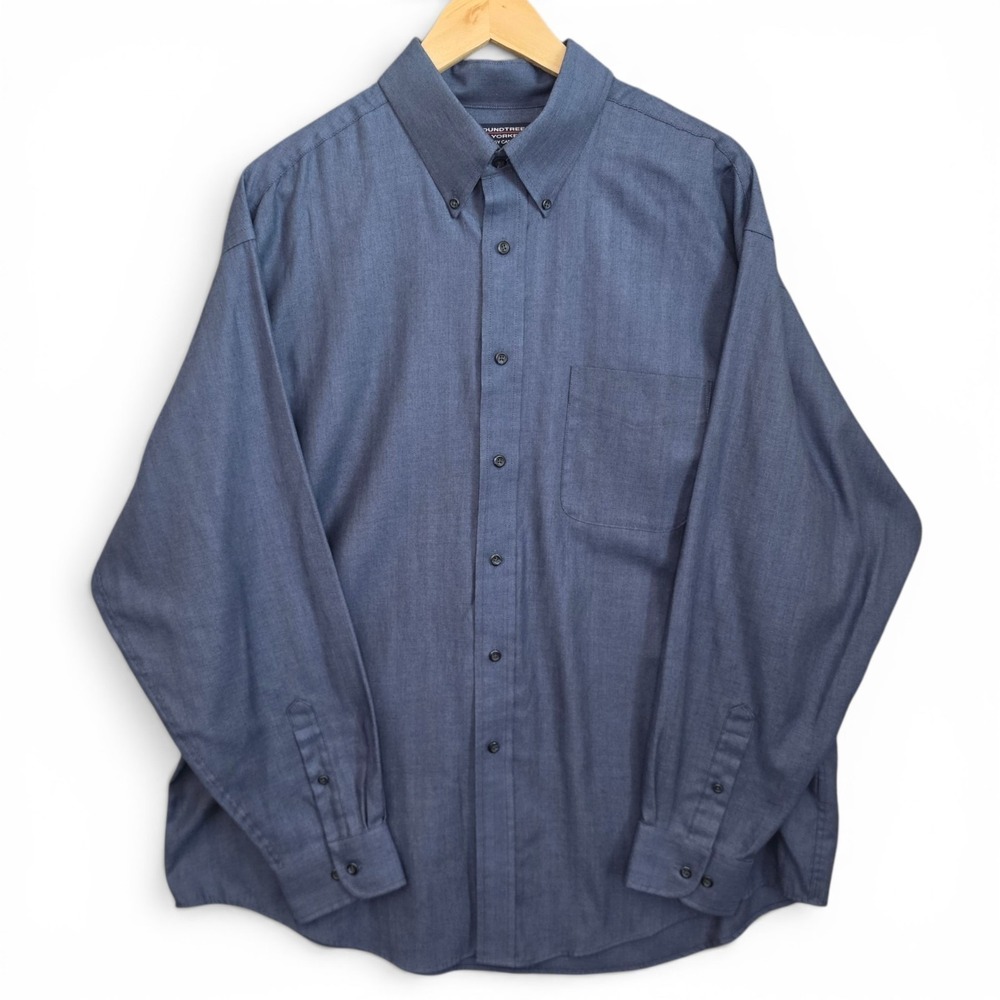 Roundtree & Yorke‎ Shirt Mens XL Blue Button Easy Care Cotton Blend Long Sleeve